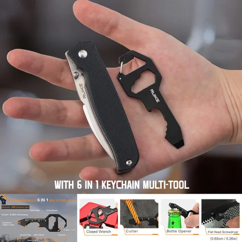 Miniatura 6 de Cuchillo plegable EDC pequeño de bolsillo para hombres, mujeres, 14C28N, bloqueo de forro, mango ligero G10, acero inoxidable frío, cuchillos P662