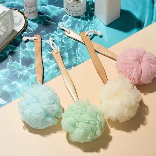 Miniatura 4 de Tessco for you 12 esponjas grandes en un palo de esponja de ducha con mango largo para ducha, esponja de baño corporal de polietileno, cepillo