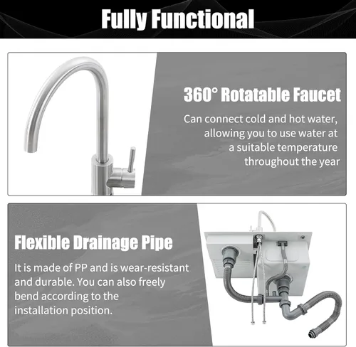 Miniatura 7 de Fregadero de lavandería de 2 lavabos para el hogar con lavabo con tabla de lavar y grifo, fregadero de acero inoxidable para lavanderías, baños