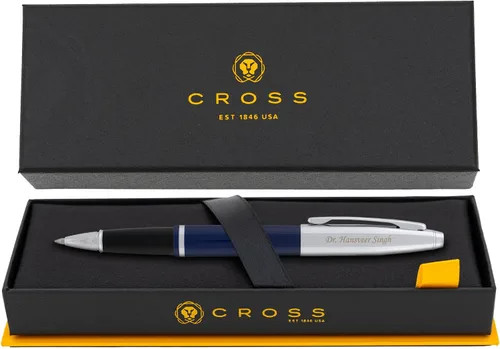 Bolígrafo Cross Calais, laca azul con citas cromadas, grabado láser personalizado, tinta negra, caja de regalo de cruz, regalo de graduación y día