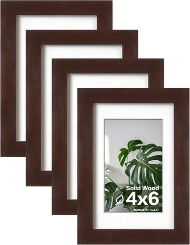 Miniatura 69 de Egofine Juego de 4 portarretratos de 4 x 6, hechos de madera maciza cubierta de plexiglás de 3 x 4.5 pulgadas y 3.5 x 5 pulgadas con paspartú o de 4