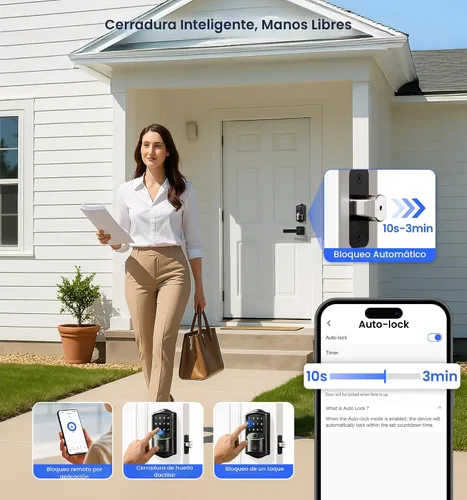 Miniatura 7 de Veise VE027-L - Cerradura inteligente WiFi integrada con asas, juego de cerradura de puerta de entrada sin llave de huellas dactilares, control