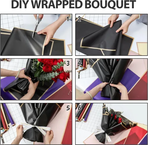 Miniatura 6 de NESCCI 20 hojas de papel de regalo de flores, papel de regalo de ramo floral impermeable, suministros de floristería, papel de embalaje para regalo