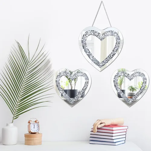 Miniatura 5 de Qunclay 3 piezas de espejo plateado de diamante aplastado de cristal, 12 y 8 pulgadas, decoración moderna para colgar en la pared, espejo de cristal