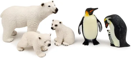 Set de figuras de juguete de animales polares UANDME, incluye figuras de familia de osos polares y familia de pingüinos emperadores