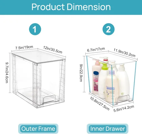 Miniatura 3 de Vtopmart - Paquete de 4 contenedores de almacenamiento apilables y transparentes de 9.7" de alto, organizadores de plástico ideales para productos
