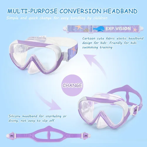 Miniatura 6 de Máscara de natación para niños, gafas de natación para niños de 180° antivaho, a prueba de fugas, con cubierta de nariz y correa de tela para edades