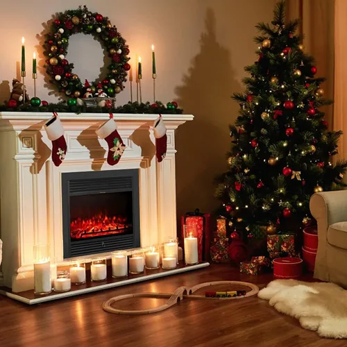 Miniatura 10 de S AFSTAR Chimenea eléctrica de 25 pulgadas, inserto de chimenea eléctrica empotrada de 900/1350 W con 3 colores de llama y 4 brillos, temperatura