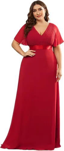 Miniatura 51 de Ever-Pretty Vestido formal para mujer, Navidad, Año Nuevo, cuello en V, gasa, talla grande, largo hasta el suelo, vestido de dama de honor