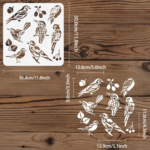 Miniatura 2 de FINGERINSPIRE Plantilla de pájaros para pintar de 11.8 x 11.8 pulgadas, plantillas reutilizables de ramas de árbol de pájaros, plantilla de dibujo