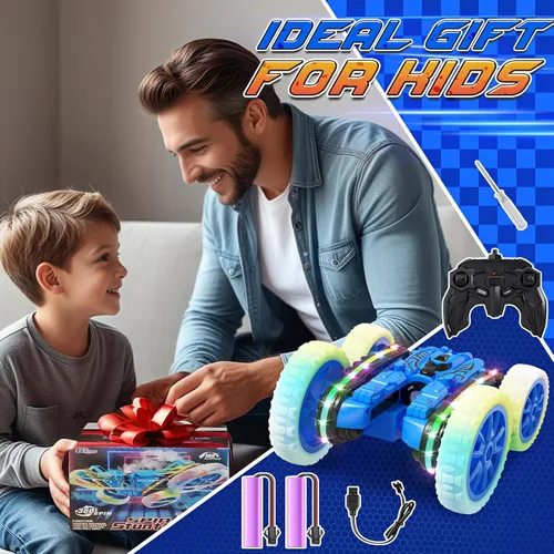 Miniatura 6 de Jimdella Juguetes de autos a control remoto, 2 en 1, auto transformado 4WD con spray y luces LED, camión de acrobacias todoterreno de 2.4 GHz