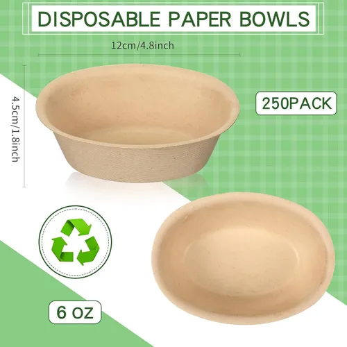 Miniatura 2 de Dandat Cuencos de papel desechables de 6 onzas a granel, pequeños cuencos de postre de bagazo para helado, sopa, ensalada, pasta, suministros