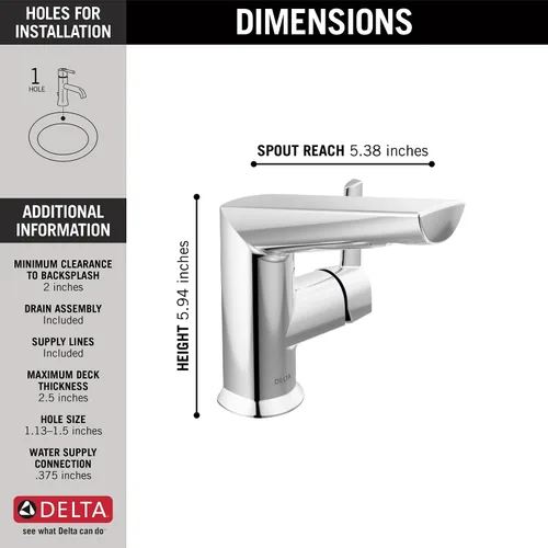 Miniatura 2 de Delta Faucet Galeon - Grifo de baño de un solo orificio, grifos de baño cromados para fregadero de 1 agujero, grifo de fregadero de baño de una sola