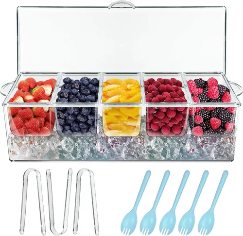 Miniatura 8 de INNOVATIVE LIFE Bandejas de frutas para servir para fiestas, bandeja de aperitivos de 15 pulgadas en hielo, platos de fiesta para servir alimentos
