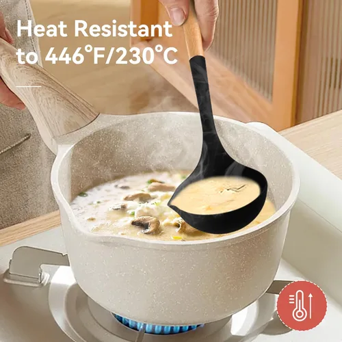 Miniatura 4 de NCUE Juego de utensilios de cocina, juego de 6 utensilios de cocina de silicona antiadherentes, mango de madera, resistente al calor, espátula