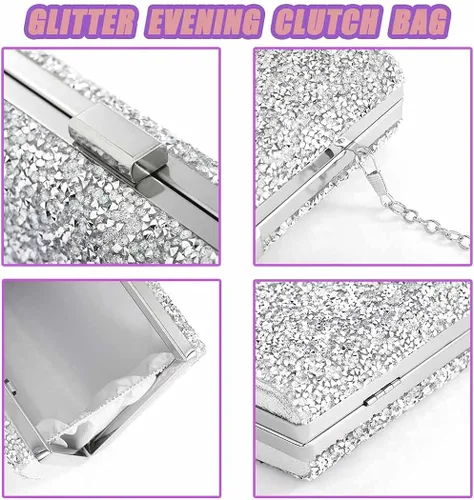 Miniatura 2 de ELABEST Glitter Evening Clutch Bag Rhinestone Two Side Handbag Crossbody Shoulder Purse Wedding Party for Women and Girls