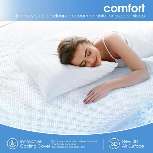 Miniatura 3 de Protector de colchón impermeable refrescante tamaño completo, cubierta de colchón de tela de aire 3D, cubierta de almohadilla de colchón suave
