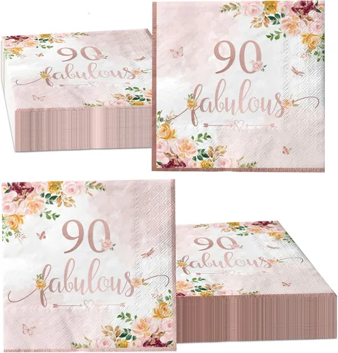 Miniatura 7 de Decoraciones de cumpleaños número 70 para mujer, 40 servilletas de papel falulous de color oro rosa, suministros de fiesta de cumpleaños