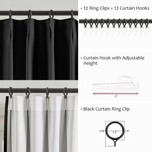 Miniatura 3 de Jubilantex Cortinas opacas plisadas negras de 63 pulgadas, cortinas de lino sintético para dormitorio, sala de estar, casa rural, juego de cortinas