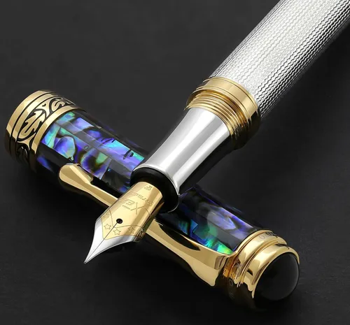Miniatura 13 de Xezo Bolígrafo Maestro, punta media. Plata de ley 925 maciza y nácar negro con chapado en platino puro. Hecho a mano, edición limitada, serializado.