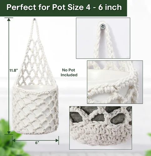 Miniatura 7 de Paquete de 2 Maceteros de Pared para Plantas de Interior, Colgador de Plantas de Macramé Macetero de Pared, Colgador de Plantas, Macetero Colgante