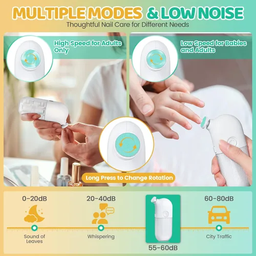 Miniatura 3 de IvyWind Lima eléctrica de uñas para bebé, 7 en 1, recortadora de uñas automática para bebés, recién nacidos, niños y adultos, 2 velocidades, Blanco