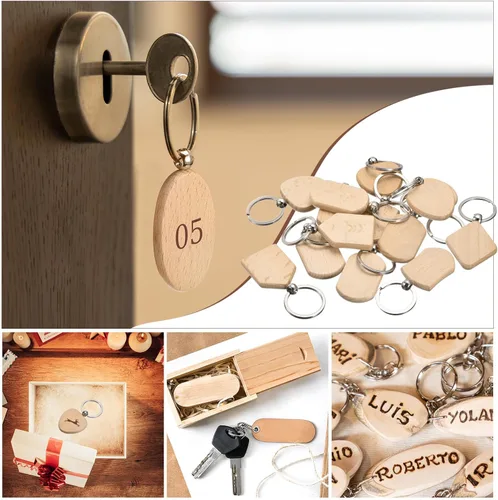 Miniatura 6 de MECCANIXITY Llavero de madera en blanco, 1.57 pulgadas, grabado de madera, llavero para manualidades, paquete de 100