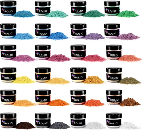 Miniatura 15 de Rolio Pigmento de color nacarado en polvo de mica, juego de arte para resina epoxi, para fabricación de jabón, esmalte de uñas, juego de brillo