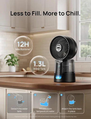 Miniatura 5 de DREO TurboCool Ventilador de nebulización 516, oscilación omnidireccional de 150°+30°, ventiladores de refrigeración que soplan aire frío caída de 5