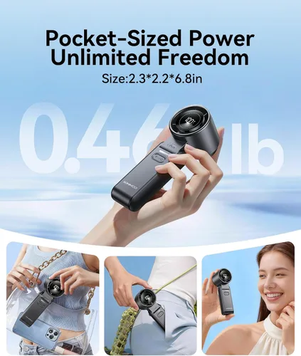 Miniatura 7 de KIMMOO Ventilador Turbo Portátil de Mano 3 en 1 - 100 Velocidades, 13500 RPM, 12 Horas de Refrigeración, Pantalla Digital, Rotación de 120°, Mini