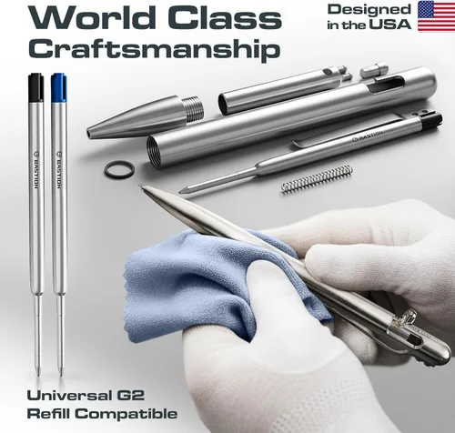 Miniatura 4 de BASTION® Bolígrafo Bolt Action Delgado de Lujo, Bolígrafo EDC Duradero con Punta Fina, Bolígrafo Profesional para Escuela y Trabajo - Acero Acero
