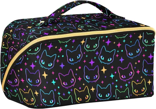Miniatura 29 de Bolsa Organizadora de Maquillaje, Bolsa de Maquillaje de Halloween con Murciélagos Negros y Cielo Nocturno con Estrellas, Bolsa de Maquillaje