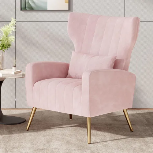 Miniatura 21 de Nalupatio Sillas decorativas de terciopelo, moderno sillón con respaldo alto con almohada lumbar, sillón tapizado de respaldo alto con patas de Beige