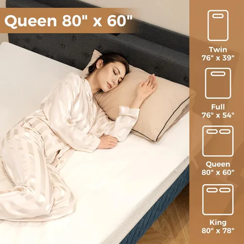 Miniatura 5 de Giantex Cubrecolchón térmico tamaño Queen, funda de colchón eléctrica con doble control, 8 ajustes de calor, temporizador de 10 horas, protección