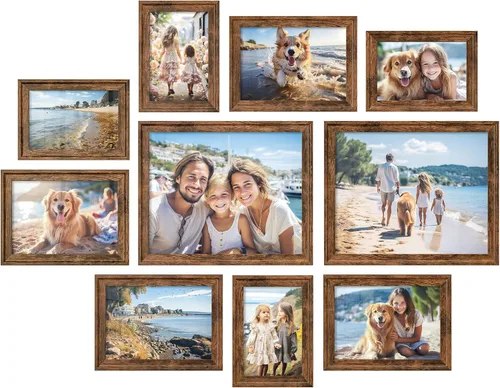 Miniatura 10 de SONGMICS Marcos de fotos con 16 alfombrillas, juego de 10 marcos de fotos de collage, dos de 8 x 10, cuatro de 5 x 7, cuatro marcos de 4 x 6