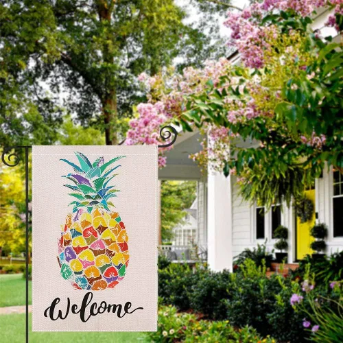 Miniatura 5 de Bandera de jardín de piña de bienvenida de 12.5 x 18 pulgadas, bandera decorativa de arpillera de doble cara para decoración de patio de granja