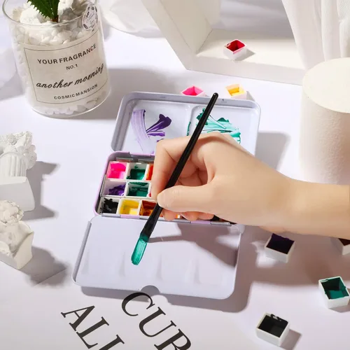 Miniatura 2 de Zonon Juego de 51 paletas de pintura de acuarela y medias sartenes, caja de lata de acuarela, estuche de pintura de paleta de metal con tapa vacía