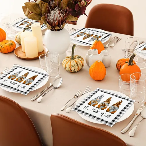 Miniatura 4 de AnyDesign Paquete de 80 servilletas de papel de gnomo de otoño, desechables, con texto en inglés "It's Fall Y'all", servilletas de almuerzo a