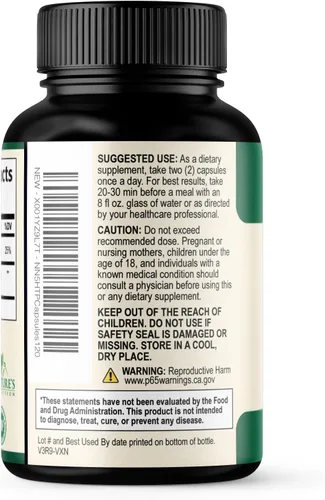 Miniatura 8 de 5 cápsulas de hidroxitriptófano – 200 mg por porción Suplemento 5 HTP más calcio para la salud cerebral y apoyo al sueño, fórmula extra fuerte
