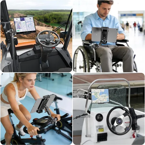 Miniatura 7 de elitehood Soporte de metal para iPad para soporte de micrófono, soporte de micrófono ajustable de 360°, soporte de iPad de aluminio para soporte