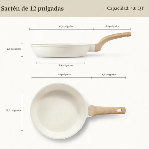 Miniatura 2 de CAROTE Sartén antiadherente para saltear y freír, sartén para tortilla, sartén de granito saludable y no tóxica para chef, compatible con inducción