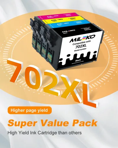 Miniatura 4 de MILEKO 702XL Cartuchos de tinta remanufacturados de repuesto para Epson 702XL 702 702 XL T702XL para usar con Workforce Pro WF-3720 WF-3730 WF-3733