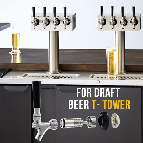 Miniatura 7 de Grifo de cerveza con vástago de 1-1/2 pulgadas, vástago de pezón de 1/4 pulgadas, kit de grifo de cierre automático, núcleo inoxidable chapado a