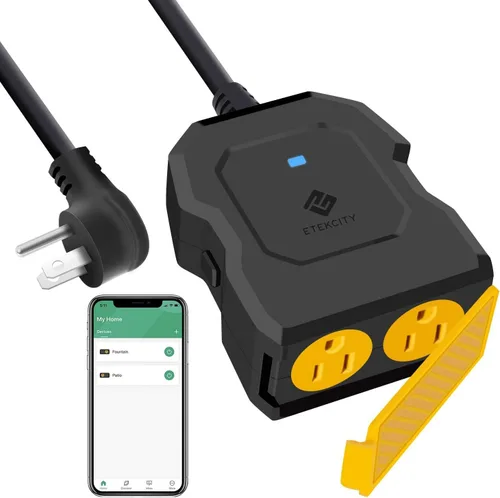 Etekcity ESO15-TB Enchufe inteligente para exteriores con WiFi y 2 tomas, funciona con Alexa y Google Home, control remoto inalámbrico, monitoreo de