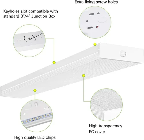 Miniatura 5 de hykolity Paquete de 4 luces LED envolventes de 40 W y 4 pies para garaje, [2 lámparas equivalentes fluorescentes de 32 W] 4400 lm 4000 K, lámpara
