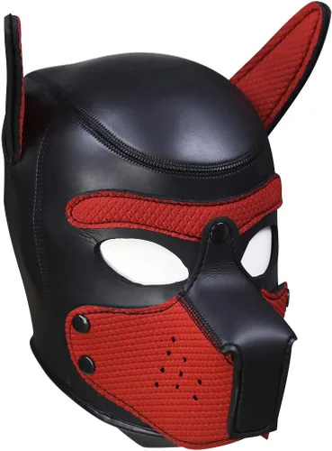 Máscara de neopreno de cara completa para cachorro, capucha extraíble, máscara de Halloween (rojo, máscara)
