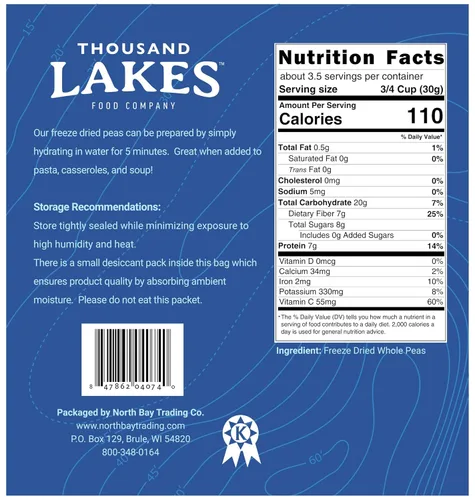 Miniatura 2 de Frutas y verduras liofilizadas de Thousand Lakes – Guisantes enteros paquete de 2 3.5 onzas (7.0 onzas en total) 100% guisantes Sin sal agregada
