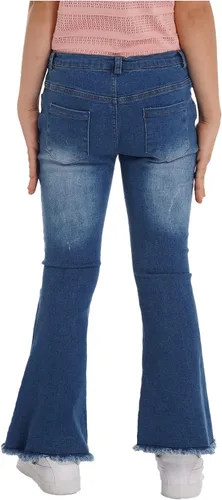 Miniatura 5 de YiZYiF Pantalones vaqueros acampanados rasgados para niños y niñas, pantalones de mezclilla de cintura alta, pantalones casuales de verano