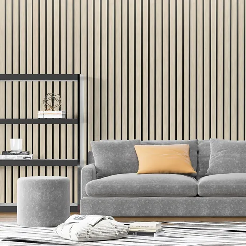 Miniatura 2 de Art3d Paquete de 4 paneles de revestimiento adhesivos de seis rejillas para decoración de paredes interiores - Paneles de pared de listones delgados