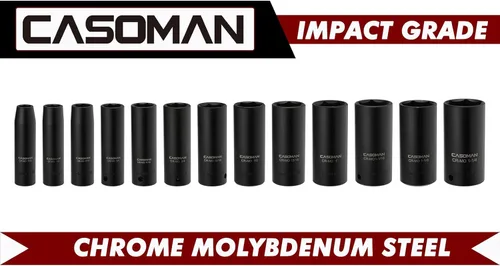 Miniatura 3 de CASOMAN Juego de llaves de vaso de impacto profundo de 1/2 pulgada, juego de 13 piezas, 7/16"-1-1/4", CR-MO, SAE, estuche de almacenamiento